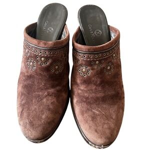Cole Haan Suede Studded Heeled Mules Brown Women's Size 7B Slip On Shoes